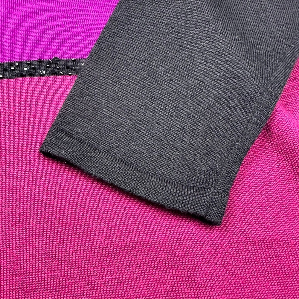 Dunner Stunner Color block‎ Sequin Mock Neck Sweater XL Wool Blend Magenta Black - Picture 7 of 8